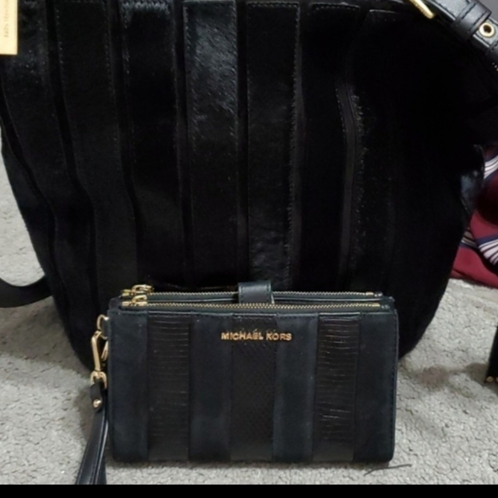 Michael Kors Calf Skin & Leather Shoulder Bag With Matching Wallet